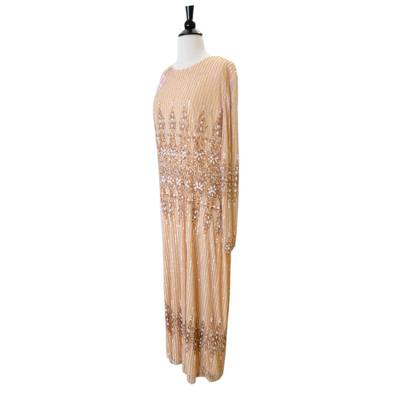 Mac Duggal 5576 Peach 18 Sequin Beaded Long Sleeve High Neck Midi Evening Dress - Picture 10 of 13